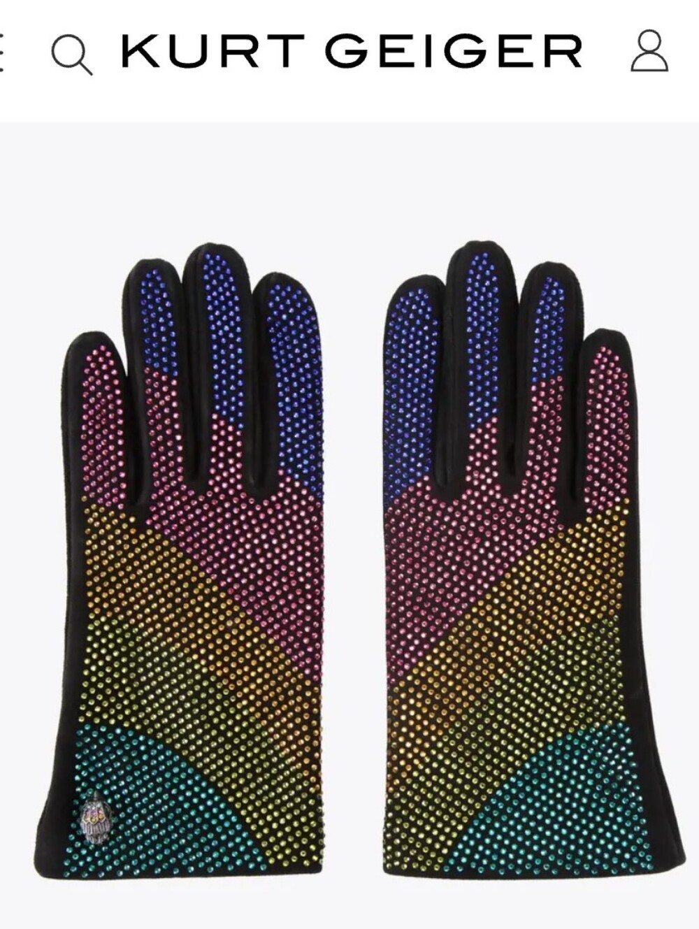 Kurt Geiger London Kensington Rainbow Crystal Embellished Gloves SZ S NWT $148